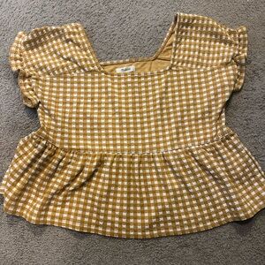Madewell Mustard and White Gingham Blouse